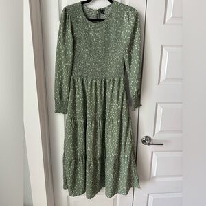 Zattcas Womens Casual Long Sleeve Smocked Floral Tiered Dress Green Size Small